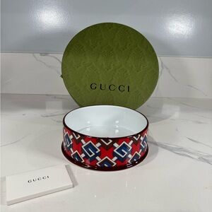 Authentic Gucci Red Geometric Pattern Pet Bowl